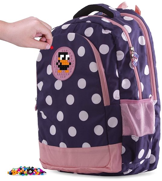 School Backpack Pixie Crew student backpack blue with white dot Features/technology