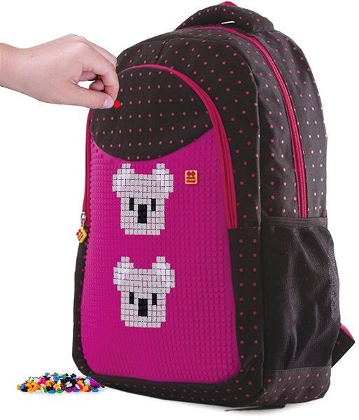 School Backpack Pixie Crew Student Backpack Black with Fuchsia Polka Dot Features/technology