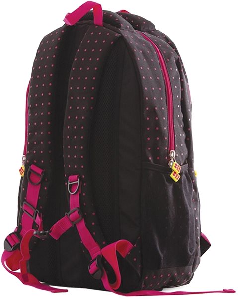 School Backpack Pixie Crew Student Backpack Black with Fuchsia Polka Dot Back page