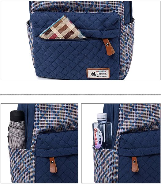 School Backpack TopBags Women's Student Backpack Canvas Beige Diamonds Features/technology