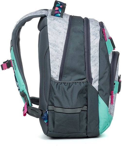 School Backpack OXY Style Grey tropical Lateral view