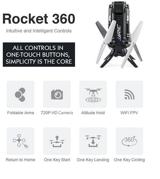 rocket folding drone with 720p hd camera