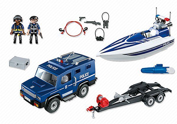 Bausatz Playmobil 5187 Polizeitruck mit Speedboot ...