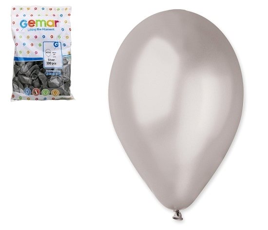 Balóny Balóniky metalické 100 ks strieborné - priemer 26 cm ...