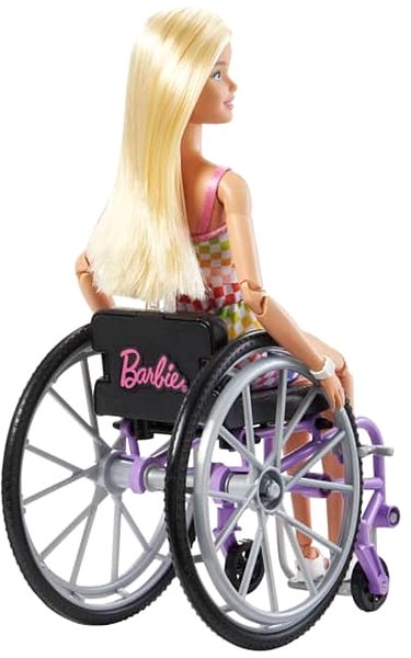 Puppe Barbie-Modell auf Rollstuhl in kariertem Jumpsuit ...