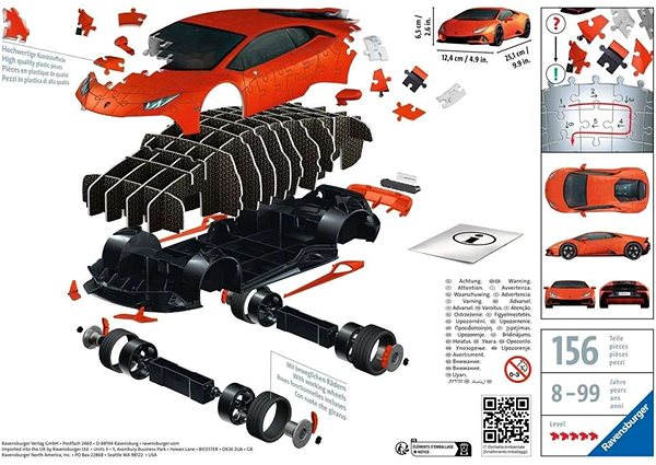 3D puzzle Ravensburger Puzzle 115716 Lamborghini Huracán Evo Oranžové 108 Dielikov ...