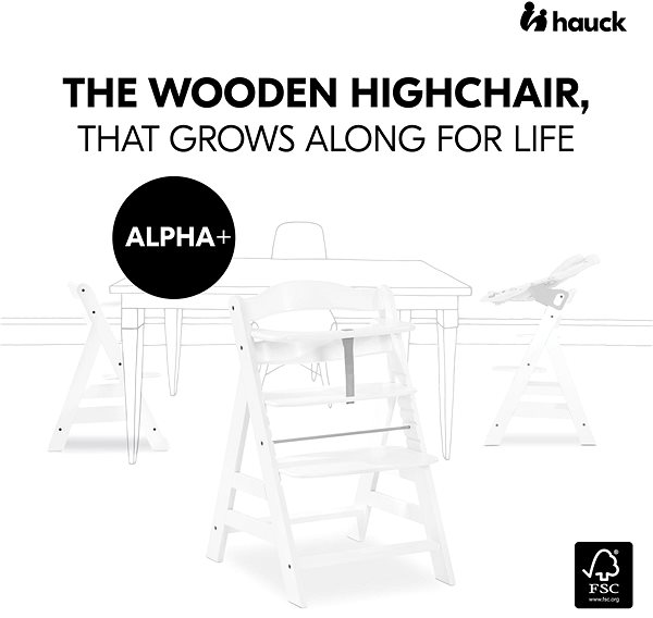 Stolička na kŕmenie Hauck Alpha+ drevená stolička, white vr. čalúnenia Rainbow ...