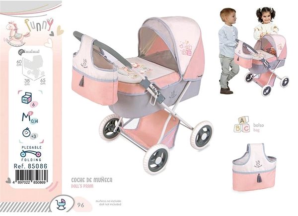 Kočík pre bábiky DeCuevas 85086 Skladací kočík pre bábiky s taškou FUNNY 2023 – 60 cm ...