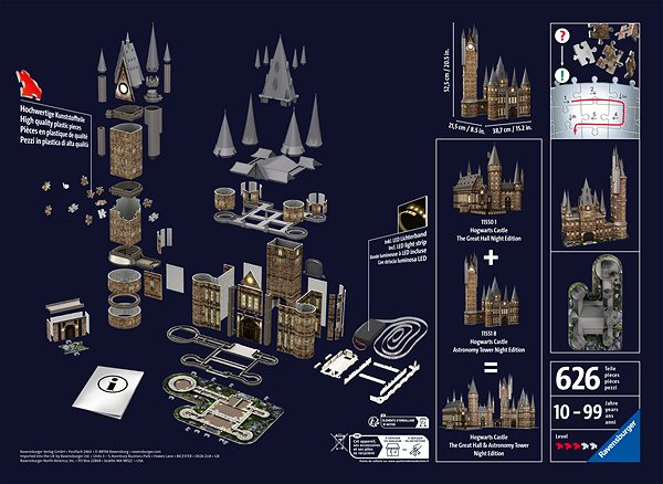 Puzzle Harry Potter: Bradavicový hrad – Astronomická veža (Nočná edícia) 540 dielikov ...