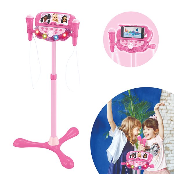 Detský mikrofón Lexibook Barbie nastaviteľný stojan s 2 mikrofónmi s hlasovými efektami, svetlý, reproduktorom s Aux-i ...