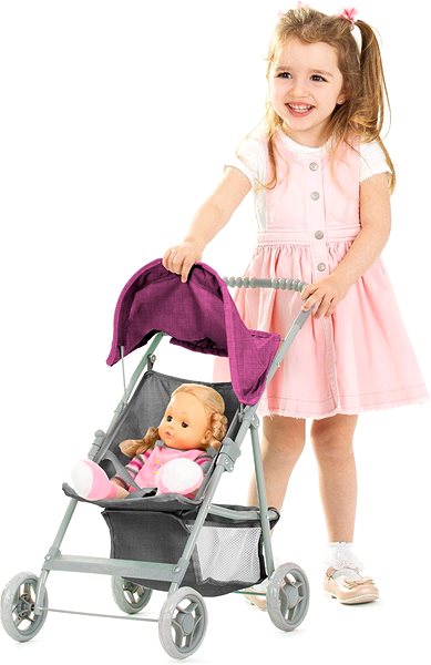 Kočárek pro panenky CHIPOLINO Sportovní kočárek pro panenky Alice Grey/Pink linen ...
