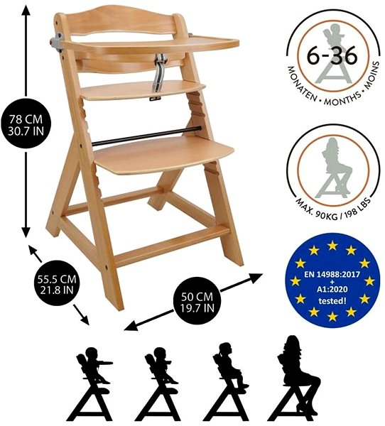 High Chair Growing Chair with Tray, Natural.