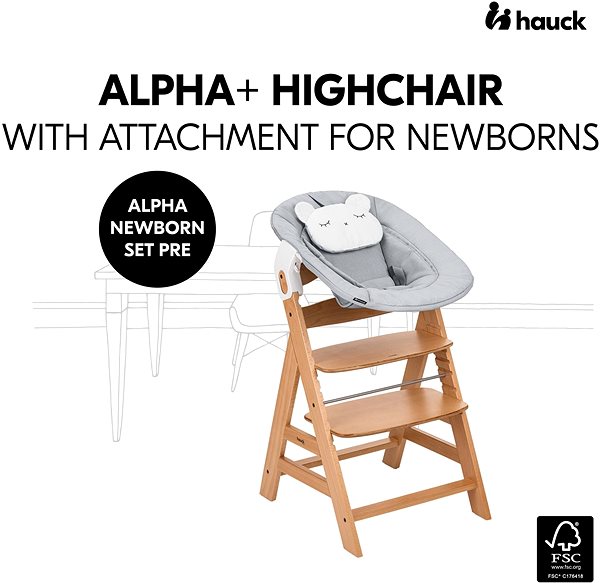 Hauck Alpha+ Dining Chair Newborn Set Nature Grey .