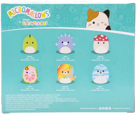 Kuscheltier Squishmallows Micromallows – 6er-Pack: Löwe, Dinosaurier, Stachelschwein, Pilz, Drache, Robbe ...