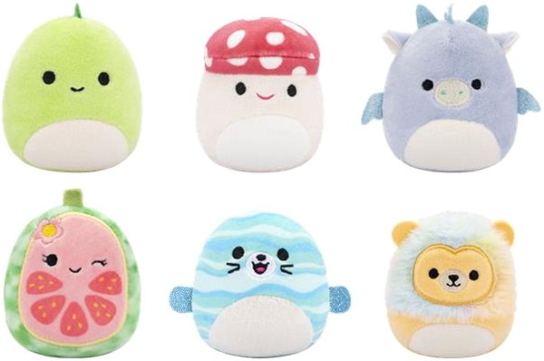 Kuscheltier Squishmallows Micromallows – 6er-Pack: Löwe, Dinosaurier, Stachelschwein, Pilz, Drache, Robbe ...