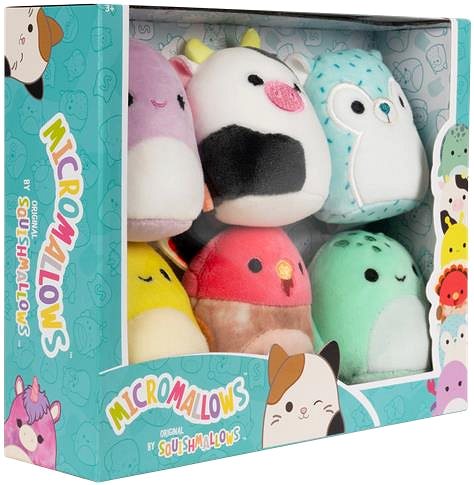 Kuscheltier Squishmallows Micromallows –  6er-Pack: Krabbe, Schildkröte, Kuh, Truthahn, Igel, Schnecke ...