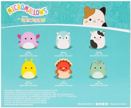 Kuscheltier Squishmallows Micromallows –  6er-Pack: Krabbe, Schildkröte, Kuh, Truthahn, Igel, Schnecke ...