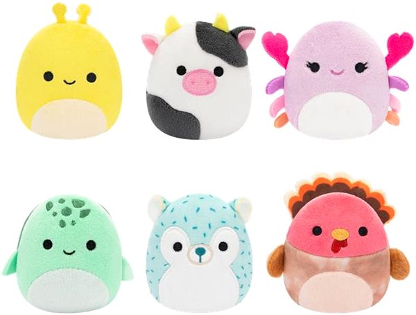 Kuscheltier Squishmallows Micromallows –  6er-Pack: Krabbe, Schildkröte, Kuh, Truthahn, Igel, Schnecke ...