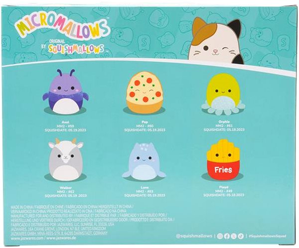 Kuscheltier Squishmallows Micromallows – 6er-Pack: Loch Ness, Oktopus, Pommes, Pizza, Ziege, Käfer ...