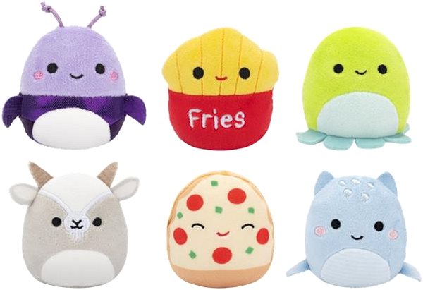 Kuscheltier Squishmallows Micromallows – 6er-Pack: Loch Ness, Oktopus, Pommes, Pizza, Ziege, Käfer ...
