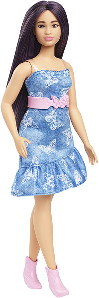 Barbie Fashionistas model doll with blue dress.