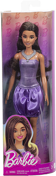 Barbie Fashionistas model doll with purple dress.