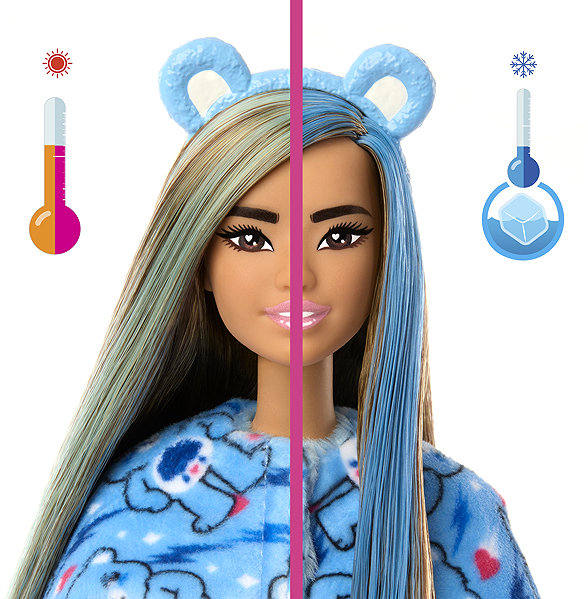 Barbie Cutie Reveal Barbie-Puppe und Care Bears blau.