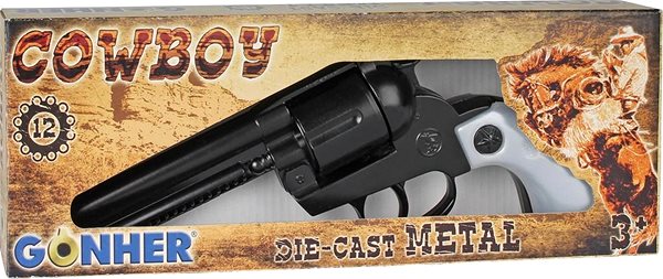 Játékpisztoly Cowboy revolver fekete fém 12 töltényes ...