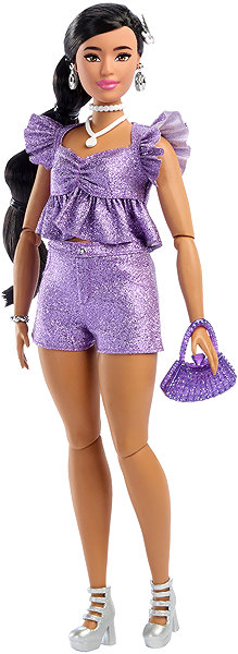 Barbie doll deluxe model with purple shorts.