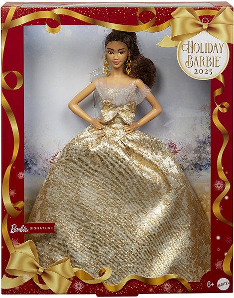 Barbie doll Signature Holiday Barbie 2025 Christmas brown girl.