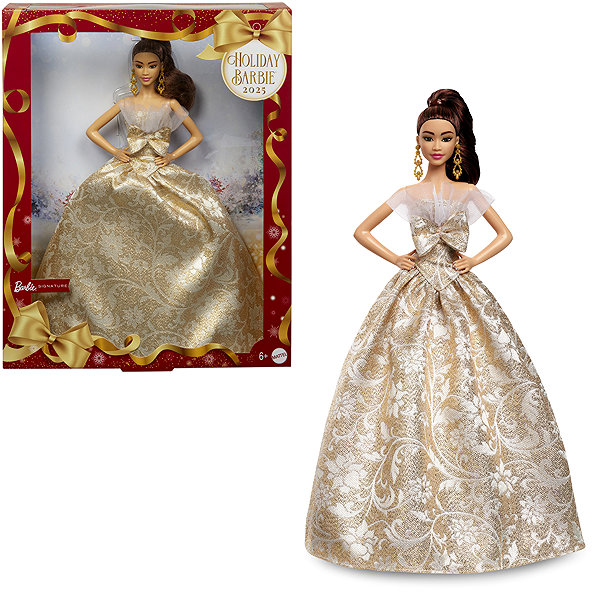 Barbie doll Signature Holiday Barbie 2025 Christmas brown girl.