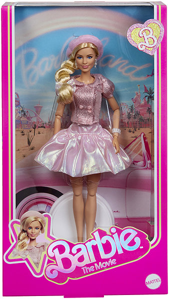 Barbie The Movie doll in pink movie beret.