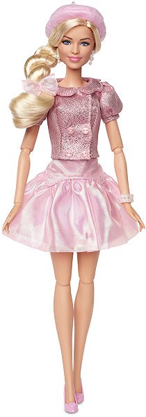 Barbie The Movie doll in pink movie beret.