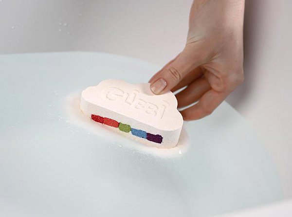 Glibbi Boom Rainbow bath bomb.