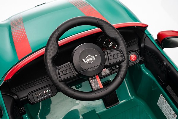 Beneo Motors Mini Cooper JCW 12V green electric car for kids.