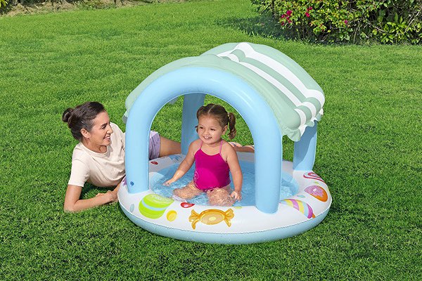 Bestway Sweet Shoppe™ children's pool with sun canopy.
