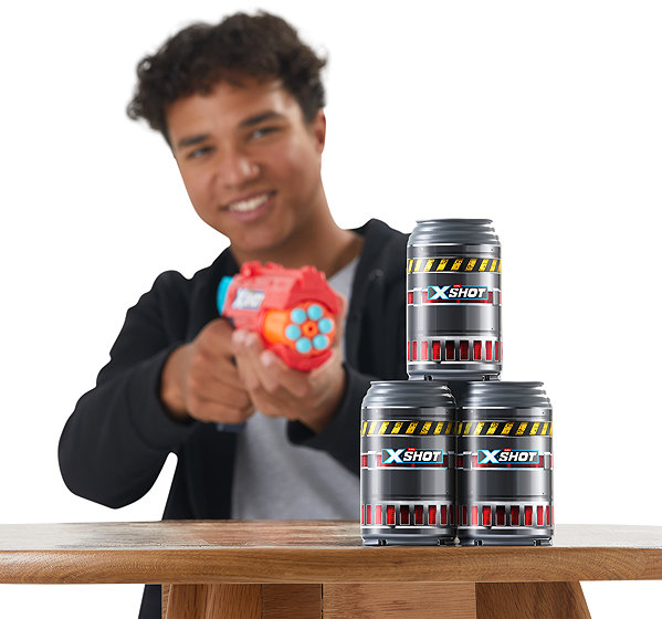 X-Shot Reflex 6 toy gun + darts and 3 cans.