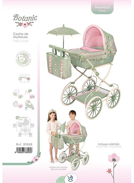Puppenwagen DeCuevas 81068 Zusammenklappbarer Puppenwagen mit Tasche und Zubehör Botanic 2026 – 81 cm ...