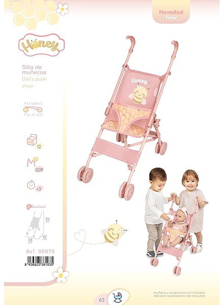 Puppenwagen DeCuevas 90070 Zusammenklappbarer Puppenbuggy Golf Honey 2026 - 56 cm ...