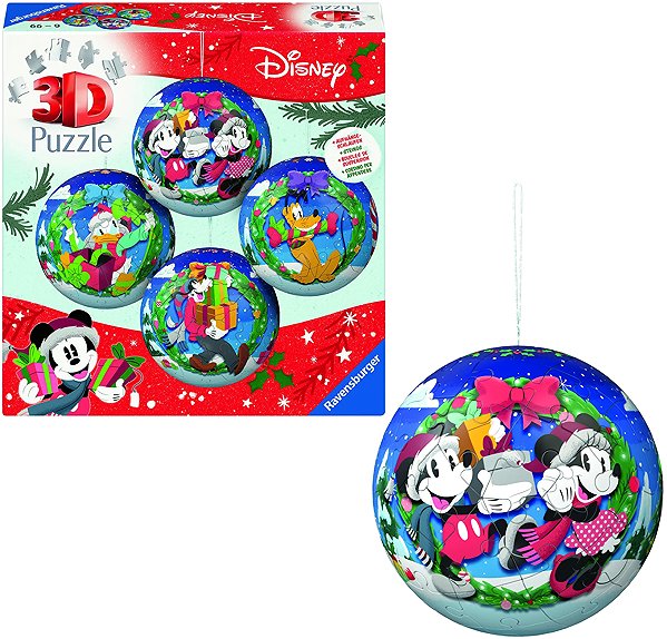 3D Puzzle Ravensburger 120080886 Puzzle Disney Christmas Ornaments, Set of 4 × 54 Pieces ...