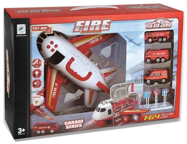 Játék garázs Tűzoltó repülőgép raktérrel és kisautókkal, 1:64 ...