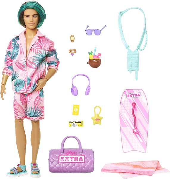 Bábika Barbie Extra–- Ken v plážovom outfitu ...