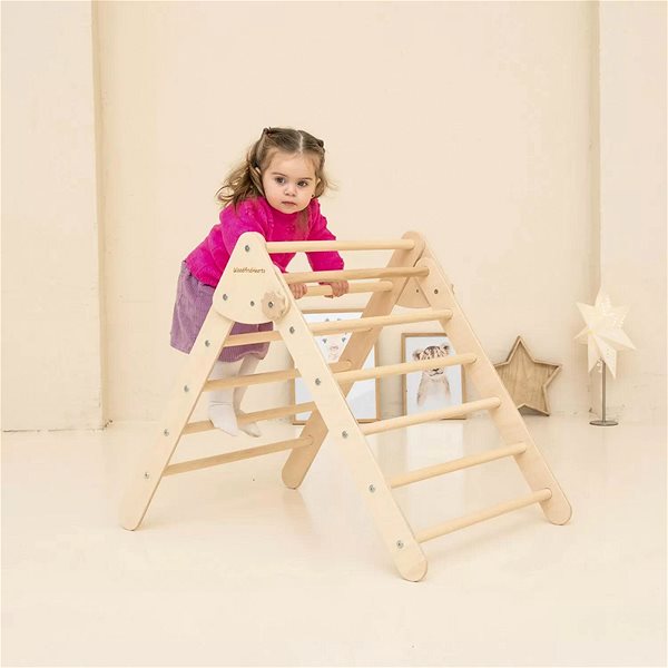 Detská preliezka WoodAndHearts Montessori piklerový trojuholník Mini Natural Wood ...