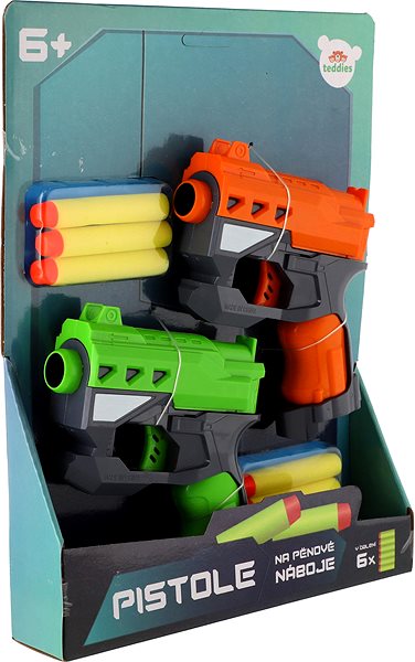 Dětská pistole Teddies Pistole na pěnové náboje 2 ks + 6 ks nábojů ...