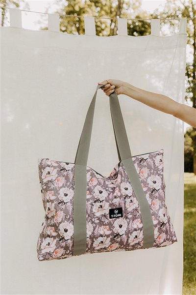 Taška na kočárek T-TOMI Shopper Bag Grey Flowers ...