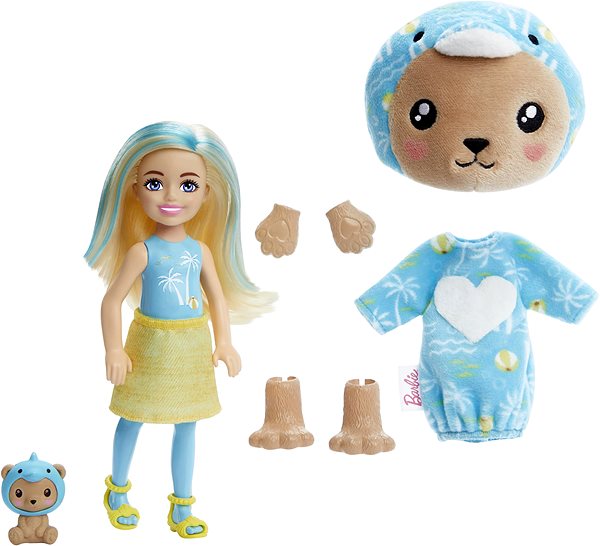 Bábika Barbie Cutie Reveal Chelsea v kostýme – Medvedík v modrom kostýme delfína ...
