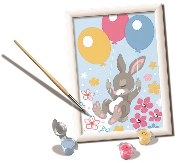 Maľovanie podľa čísel Ravensburger 235643 CreArt Lietajúci zajačik s balónikmi s trblietavými kamienkami ...