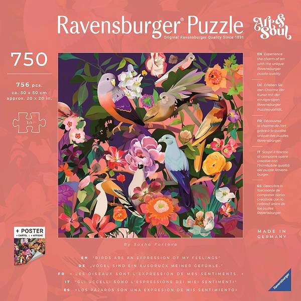 Puzzle Ravensburger 120009986 Art & Soul: Farebné vtáky a kvety ...