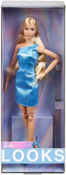 Játékbaba Barbie Looks Szöszi kék ruhában ...