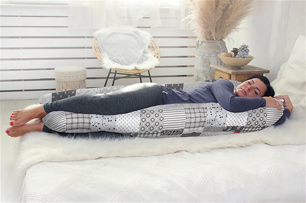Szoptatós párna SCAMP U alakú terhességi párna, 75×135 cm, szürke, Patchwork ...